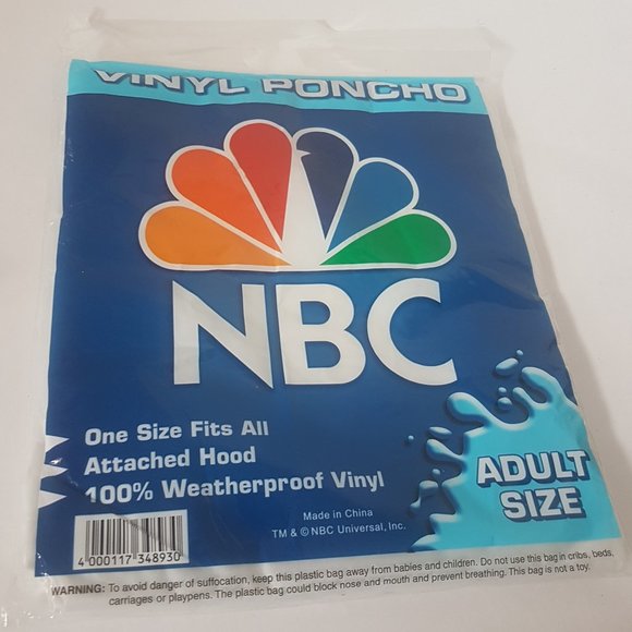 Brand New NBC UNIVERSAL. Inc. Vinyl Poncho Adult Size RARE Weatherproof Vinyl - Picture 1 of 5